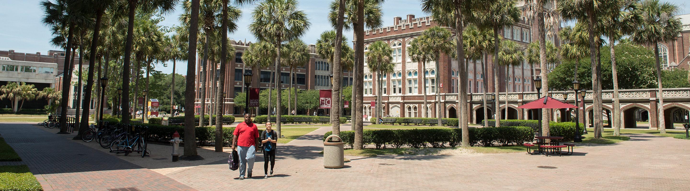 Students walking through Palm Court